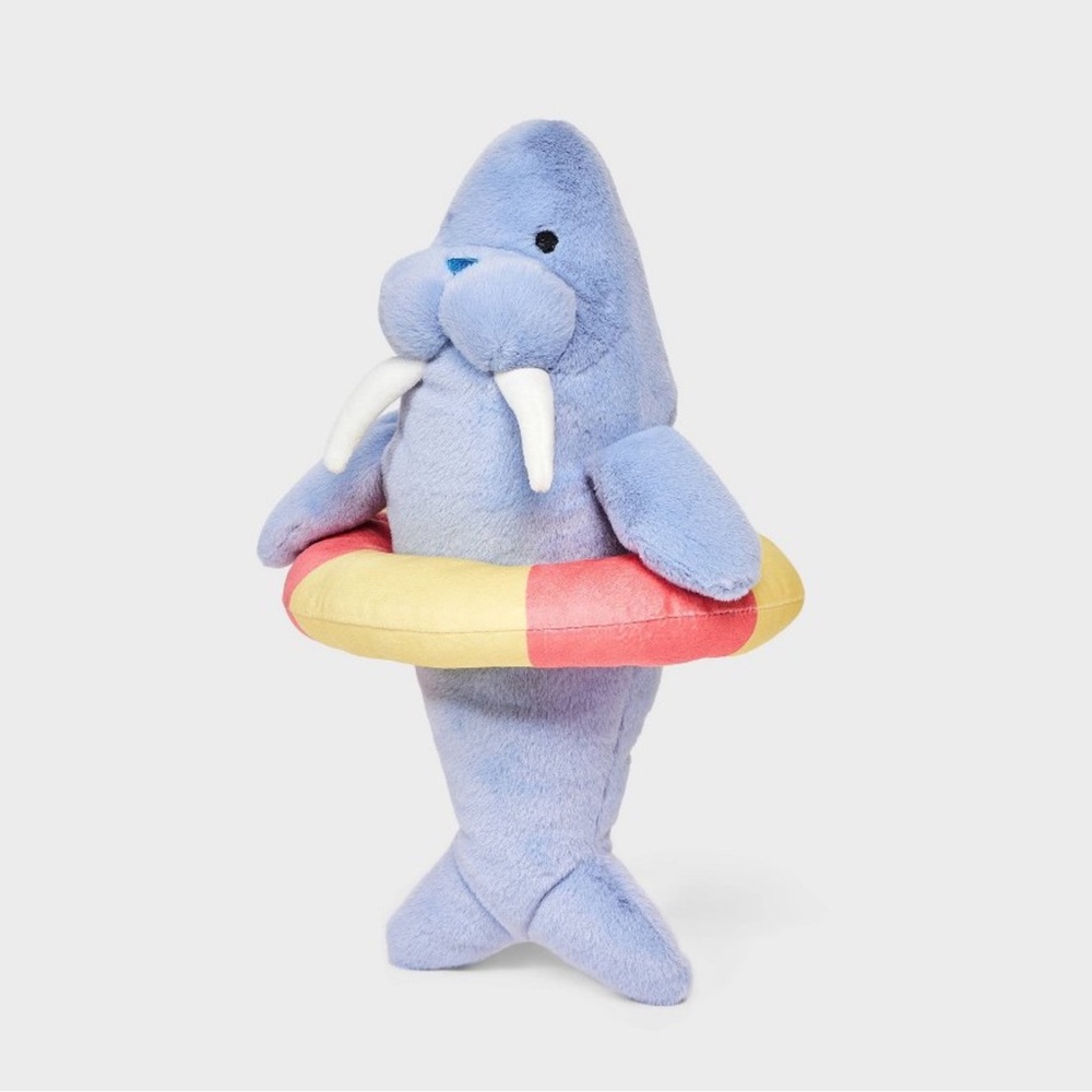 Blue Walrus Plush Toy with Colorful Ring
